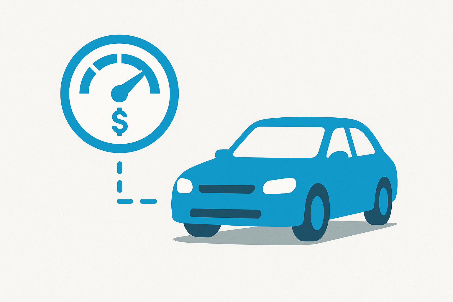 Car with speedometer and cost illustration