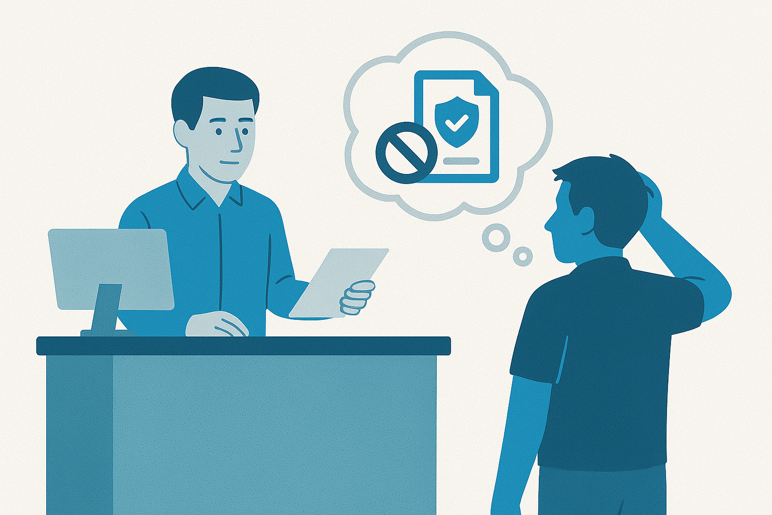 Customer confusion at service desk illustration