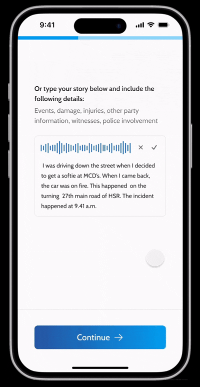 Focused voice input interface showing clean, dedicated space for agent interaction