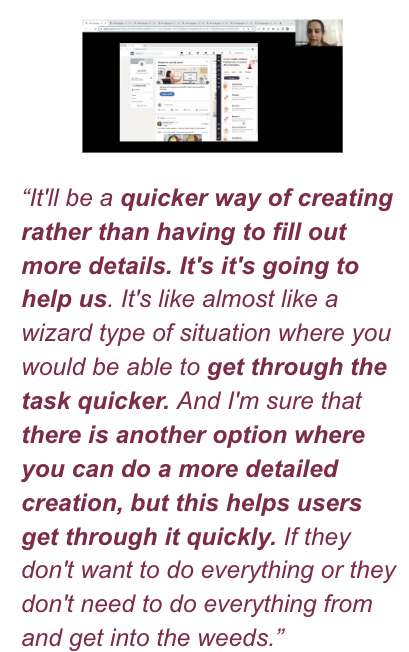 Customer quote about quicker creation flow
