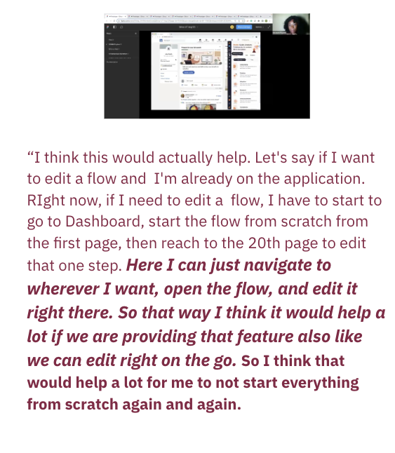 Customer quote about editing flows on the go