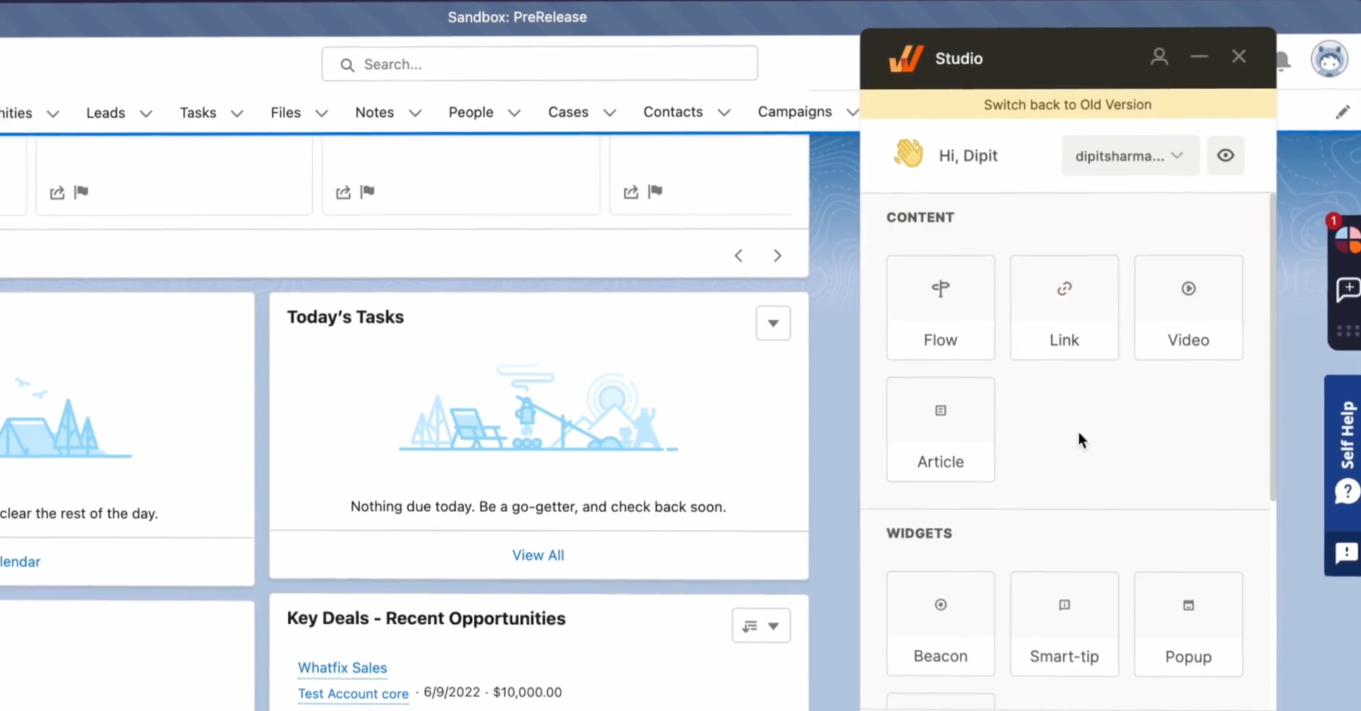 The 'before' state of the Whatfix Studio creation tool